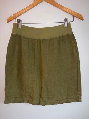 Phoenix Olive Green Linen Mini Skirt with Elastic Waistband